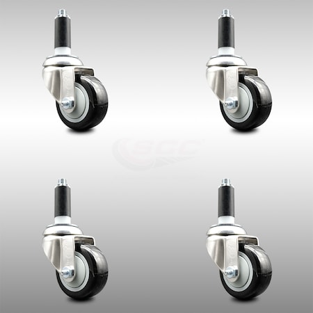 Service Caster 3 Inch 316SS Black Polyurethane Swivel 1-1/8 Inch Expanding Stem Caster Set SCC SCC-SS316EX20S314-PPUB-BLK-118-4